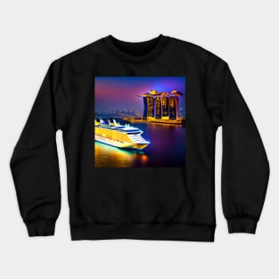 Cruise Ship Passing By The Sands Hotel In Singapore Around Dusk. Crewneck Sweatshirt